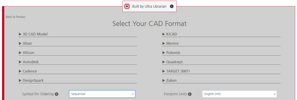 Download option with different ECAD format