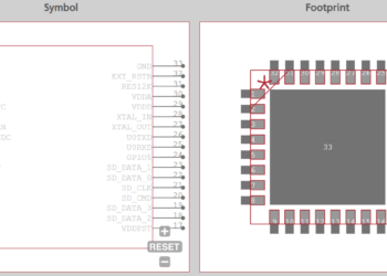 Symbol and footprint for the ESP8266EX found on Ultra Librarian