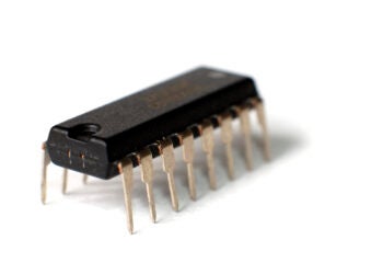 Close-up of an electronic chip in a through-hole DIP package