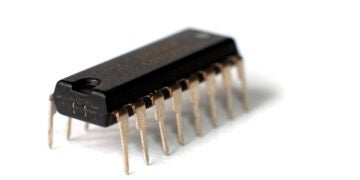 Close-up of an electronic chip in a through-hole DIP package