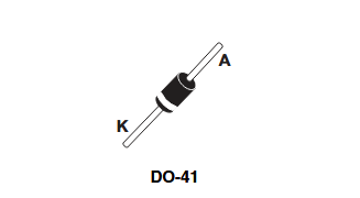 The 1N5819 diode pinout, with the cathode band clearly marked.