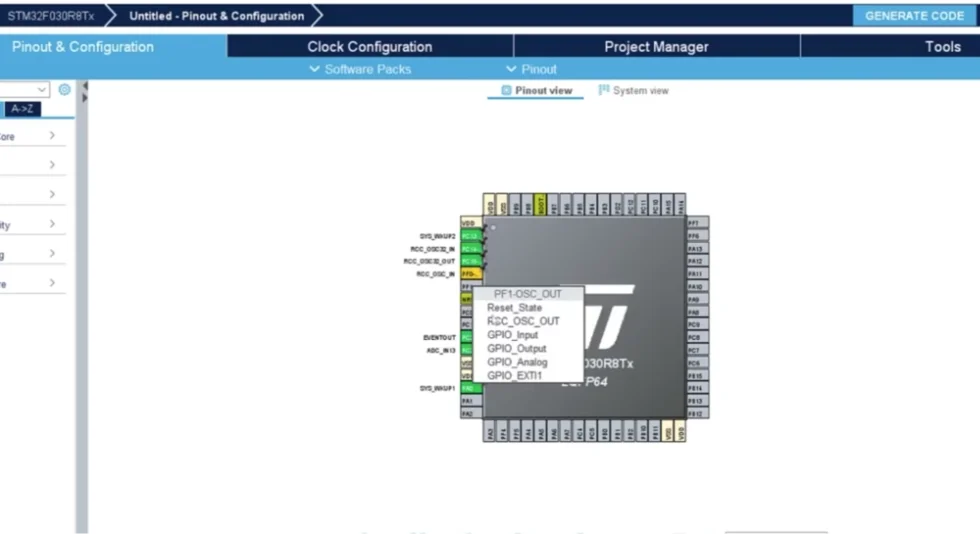 Using STM32CubeMX tool to Customize pinout