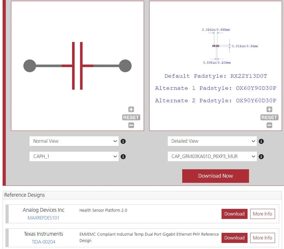 Ultra Librarian provides detailed information for the Murata GRM033R71C102KA01D Capacitor