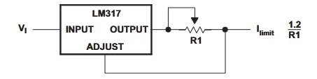 Application circuits of the LM317 for a voltage regulator circuit.