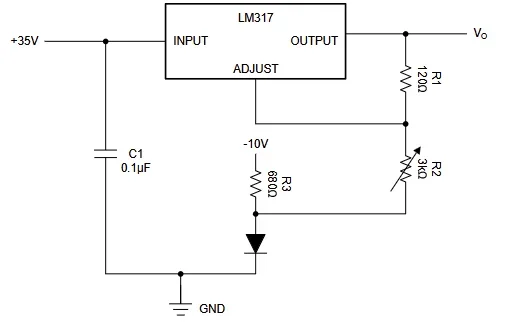 Application circuits of the LM317 for a precision current-limiter circuit.