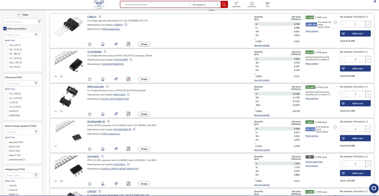 Using TME parametric search filters to find WiFi/Bluetooth antenna substitutes.