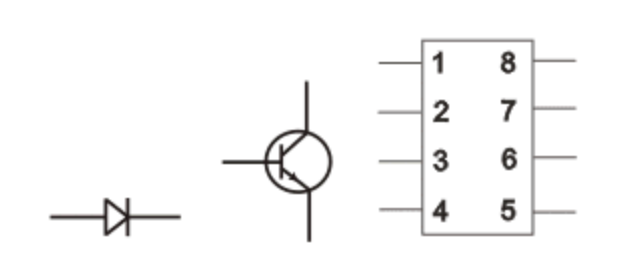 Diode, transistor, and IC symbols