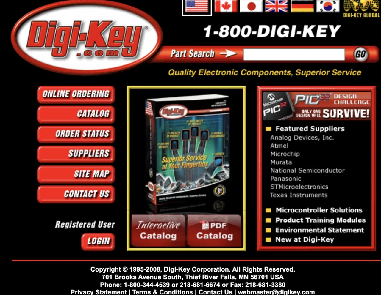 DigiKey’s website in 2008